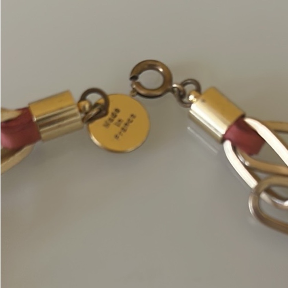 Anthropologie Wing Paris orange leather tassels & brass necklace. Made in France - Picture 9 of 12